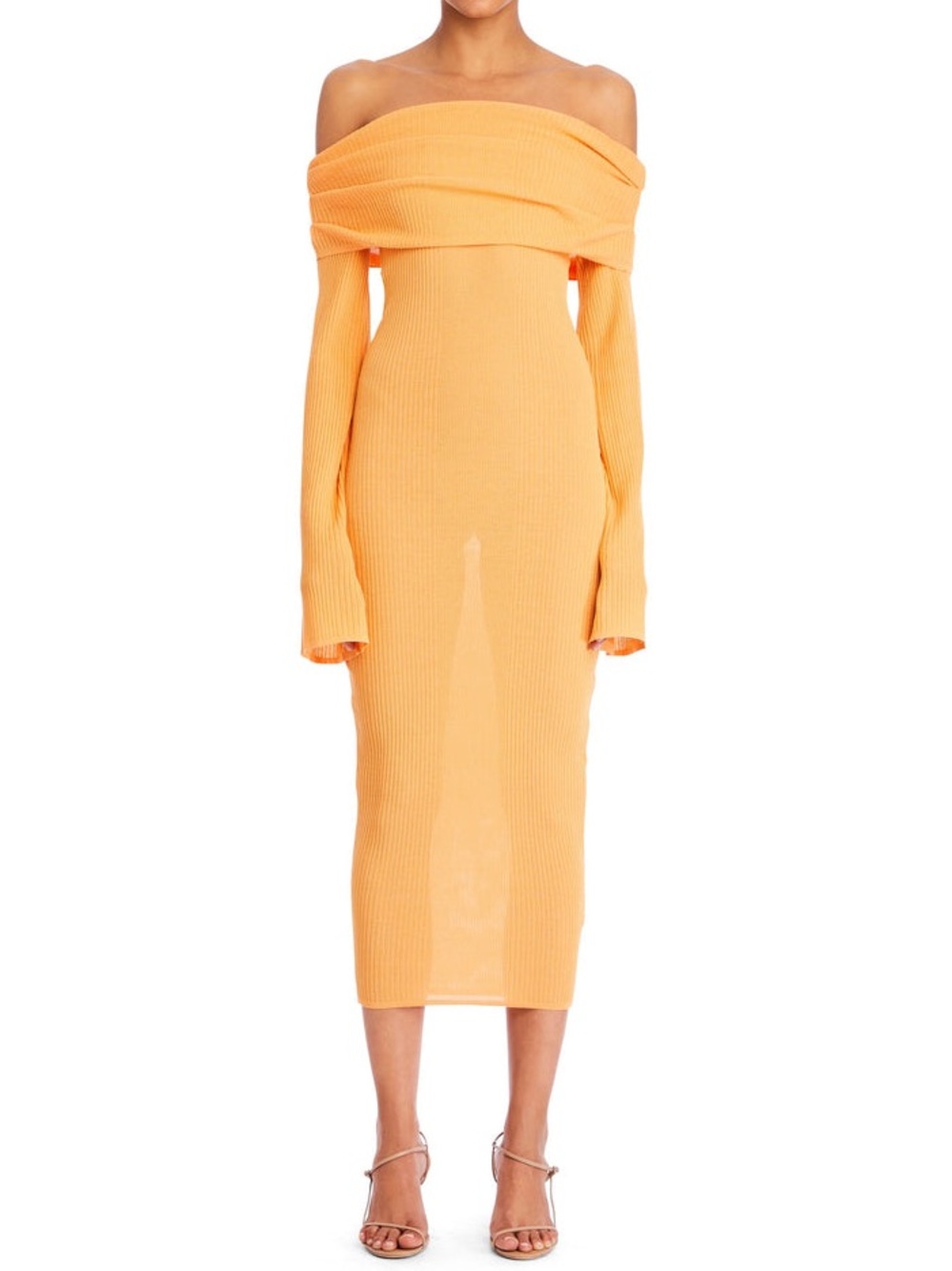 SER.O.YA Tallulah Rib Knit Off Shoulder Midi Dress Papaya Orange NWT Size M